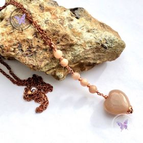 Sunstone Heart Long Copper Pendant Necklace
